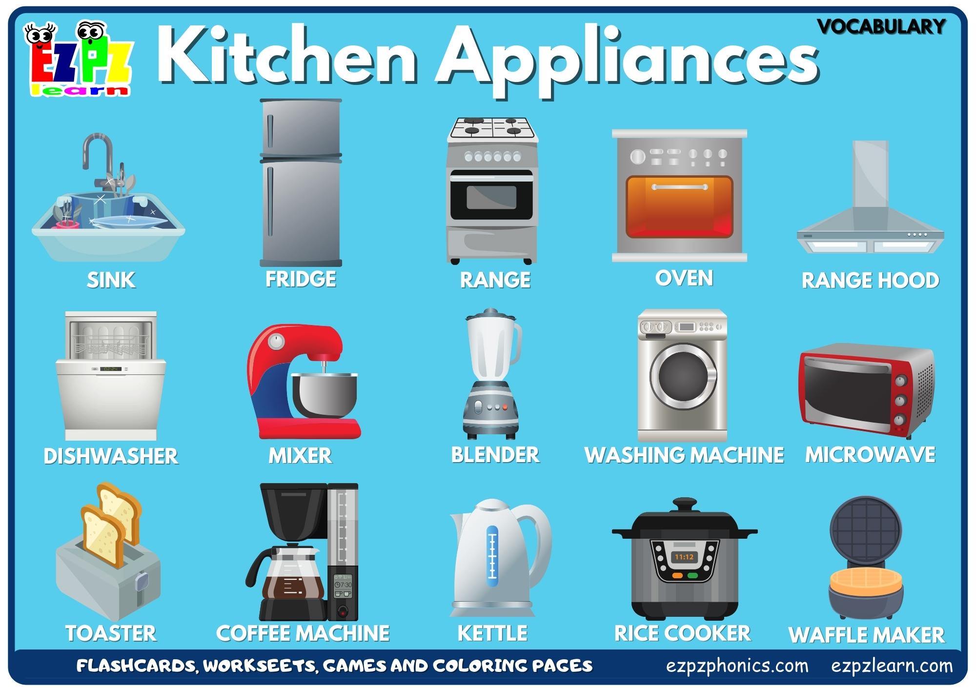 Kitchen Appliances Vocabulary Picture Dictionary Join Now for Free Flashcards, Worksheets and Coloring Pages